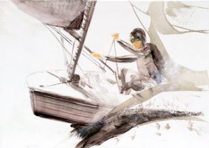 Dériveur Laser 4.7 partant au surf