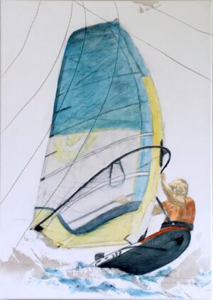 Véliplanchiste testant une nouvelle voile