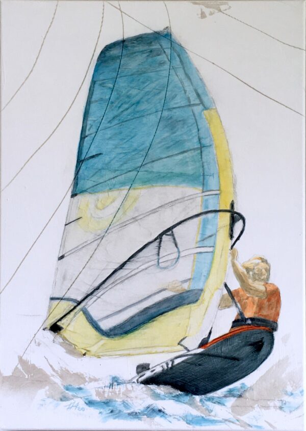 Véliplanchiste testant une nouvelle voile