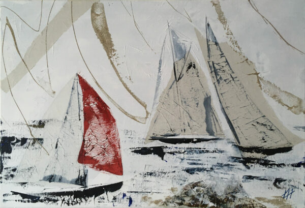 R2111-50x73-IMG_4804 VENDU - Ballet de voiliers au spi rouge